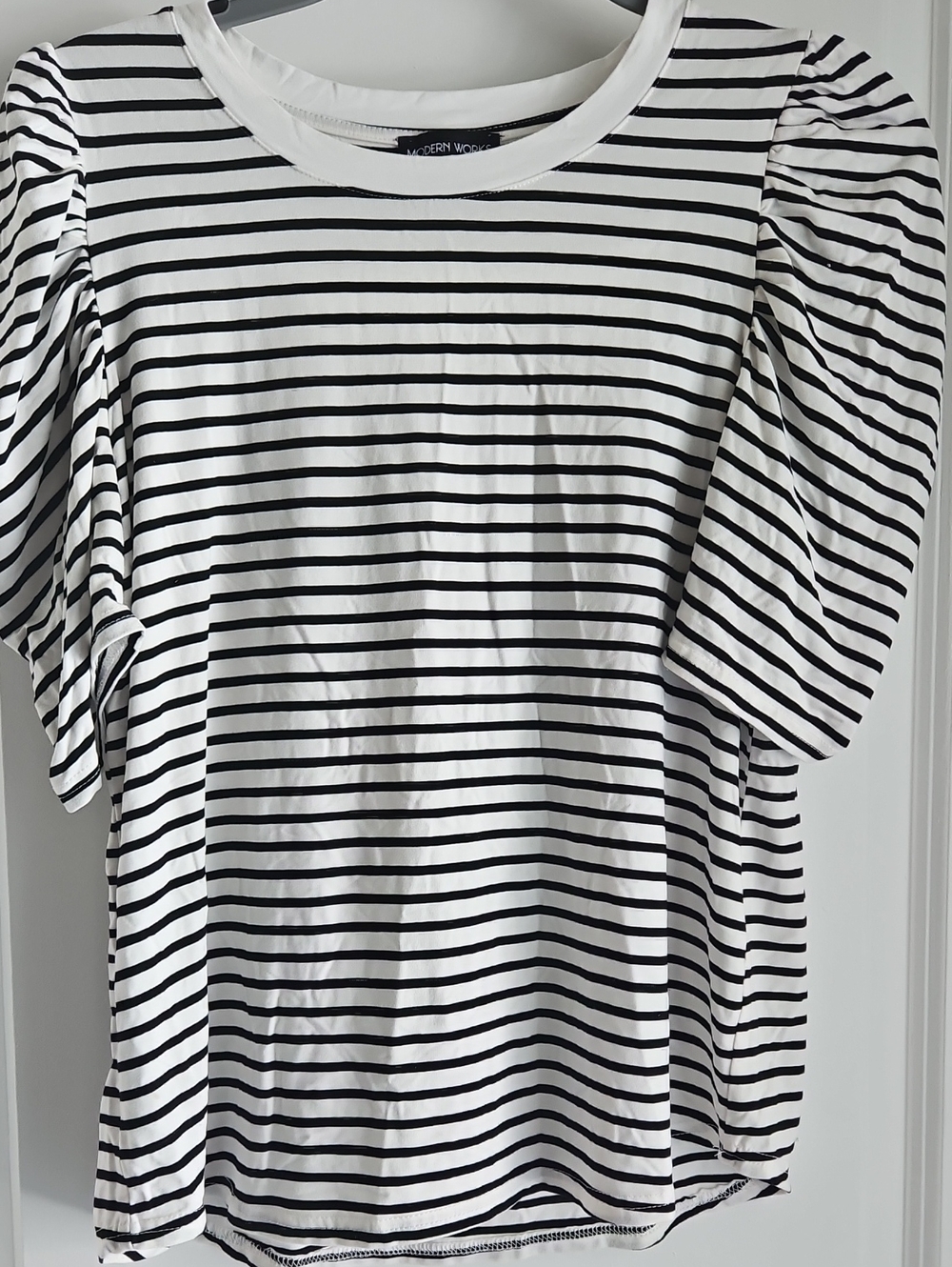 Modern Voyage Black & White Striped Puff Sleeve Tee